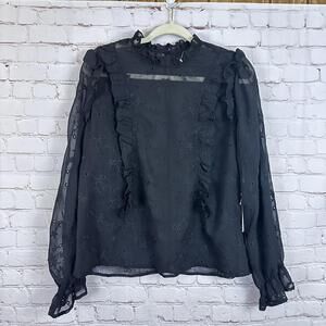 Iris Basic Women's Black Ruffle‎ Blouse Size L NWT